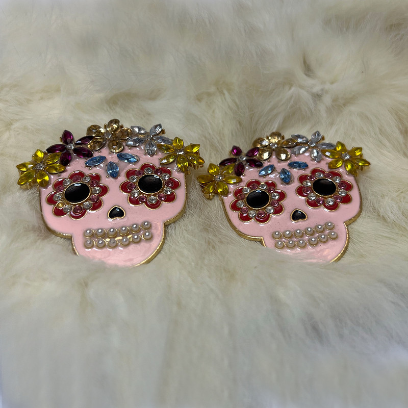 گوشواره دخترانه مدل صورت اسکلت همراه با گل