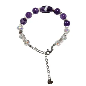 دستبند دست‌ساز زنانه مدل سنگ آمیتیست طرح کریستال 