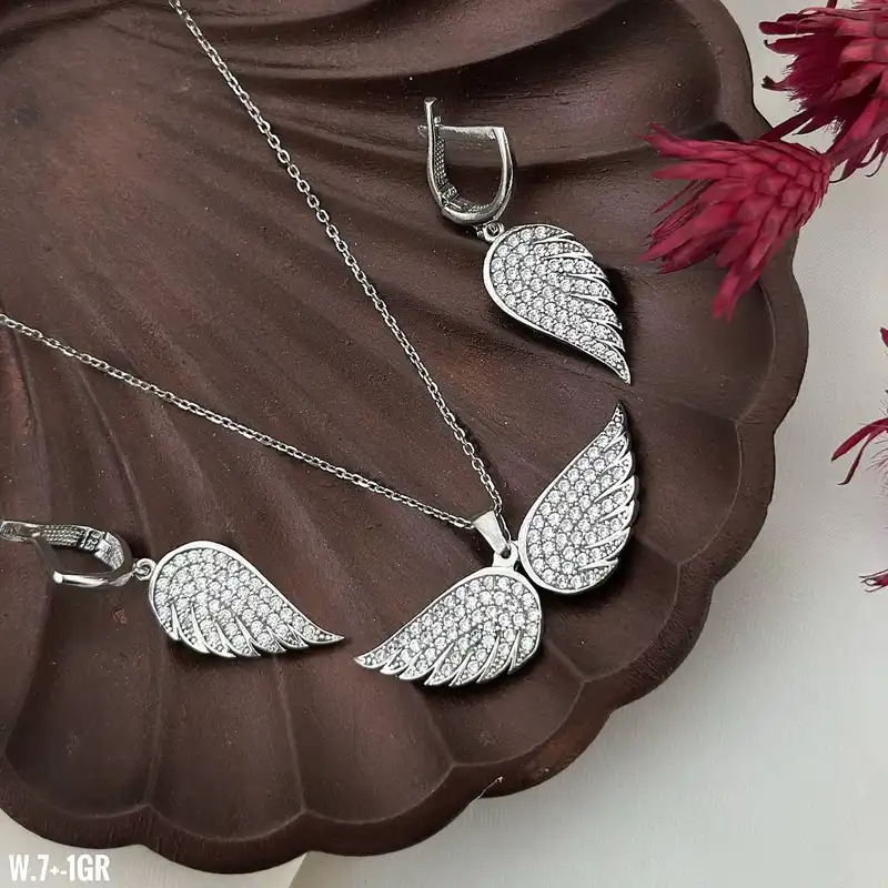 نیم ست نقره زنانه مدل طاووس کد RZH-00189