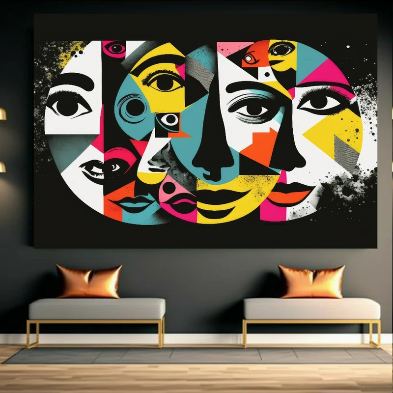 پوستر طرح انتزاعی مدل چهره های رنگارنگ کد BK23931