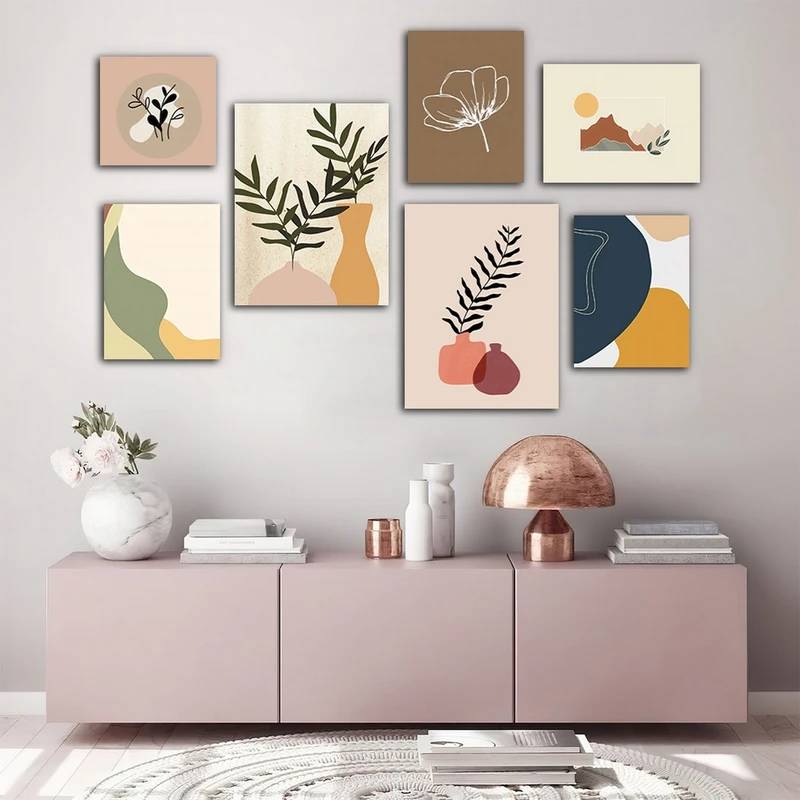 تابلو شاسی بکلیت طرح دکوراتیو مینیمال برگ و گل مدل SH-649 مجموعه 7 عددی