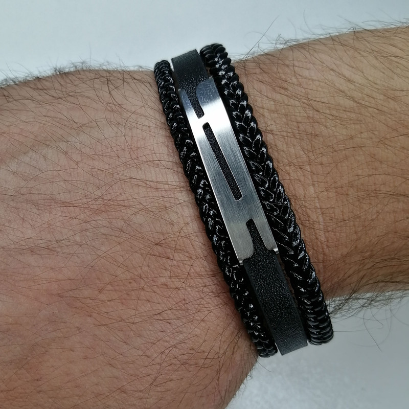 دستبند مردانه مدل چرم پلاک استیل طرح Road دستبند مردانه مدل چرم پلاک استیل طرح Road