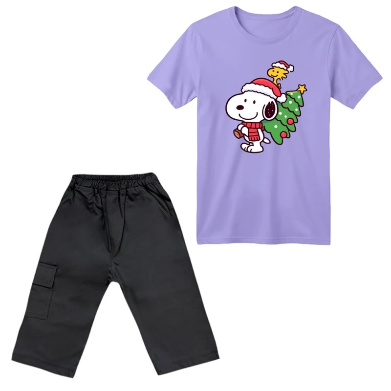 ست تی‌شرت آستین کوتاه و شلوارک پسرانه مدل اسنوپی کریسمس کد 6