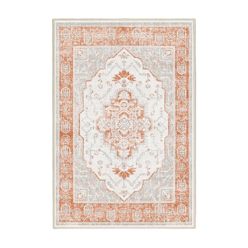 فرش ماشینی 1200 شانه اورکوم زمینه طوسی حاشیه آجری طرح تانو کد OR.1114.01