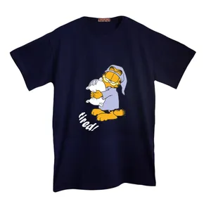 تی شرت لانگ آستین کوتاه زنانه مدل گارفیلد خسته رنگ سرمه ای