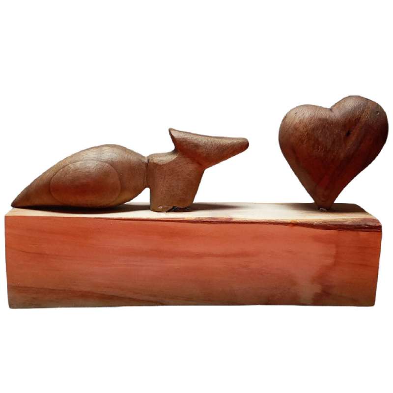 مجسمه چوبی مدل دکوری روباه و قلب