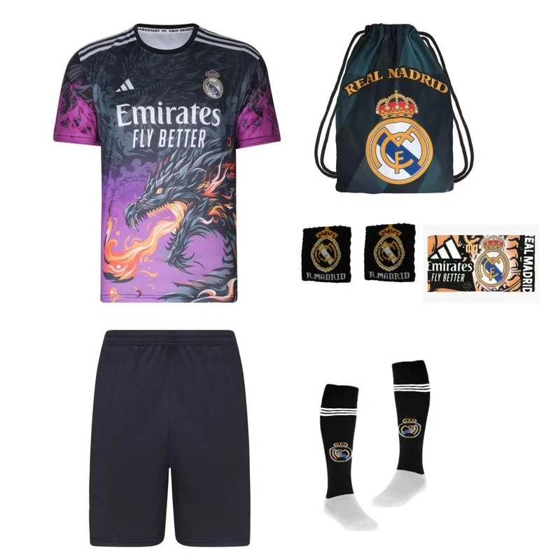 ست 7 تکه لباس ورزشی پسرانه مدل دراگون رئال مادرید طرح بلینگام 2026 رنگ بنفش