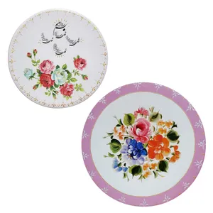 بشقاب دیوارکوب سفالی مدل چهار قل و گل آبرنگی کد 8907 مجموعه 2 عددی