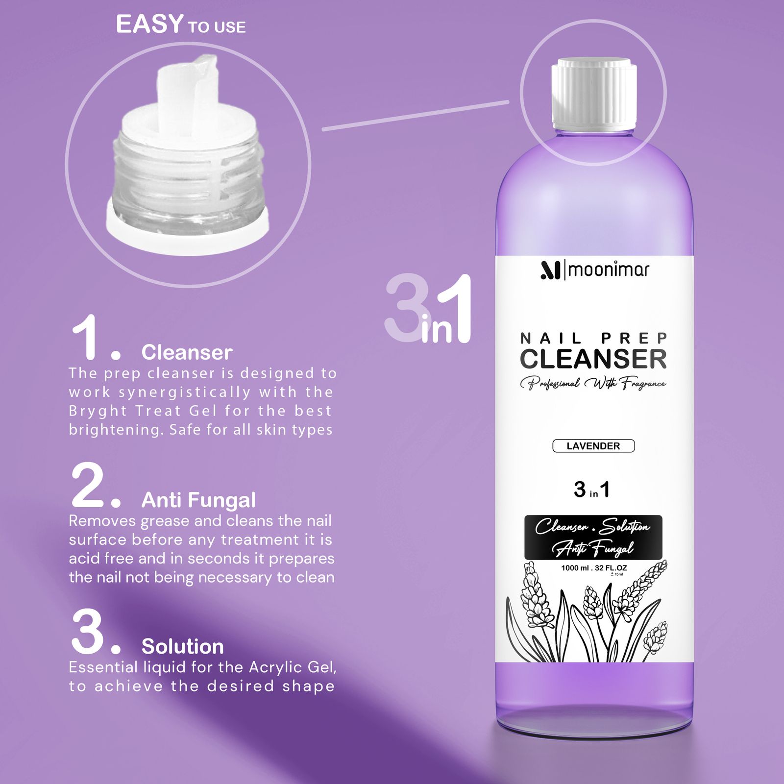 کلینزر کاشت ناخن مونیمار مدل Lavender حجم 1000 میلی لیتر -  - 2
