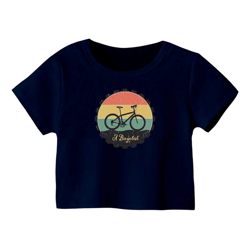 کراپ‌ تی‌شرت آستین کوتاه زنانه مدل دوچرخه کد 9