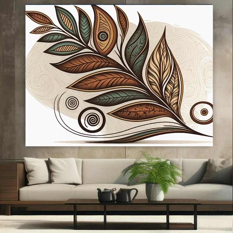 تابلو بوم طرح مخمل نقاشی انتزاعی مدل برگ فانتزی کد BK23642