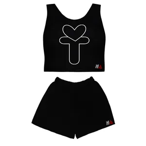 ست نیم تنه و شلوارک زنانه مدل T  کد b072 رنگ مشکی