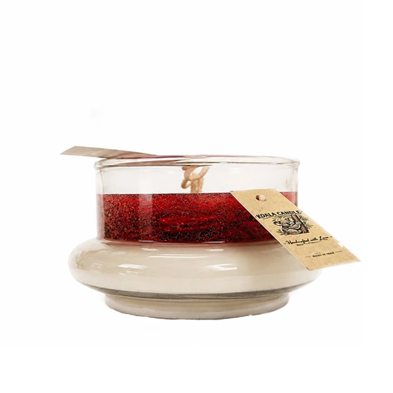 شمع معطر دست ساز کوالا مدل طرح گل در جار شیشه ای با رایحه توت فرنگی و وانیل زمان اتمام ۶۵ ساعت