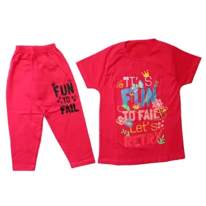 ست تی شرت و شلوار دخترانه مدل فان رنگ سرخابی