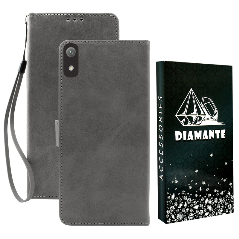 کیف کلاسوری دیامانته مدل Gray Bk مناسب برای گوشی موبایل آنر 8s به همراه بند آویز