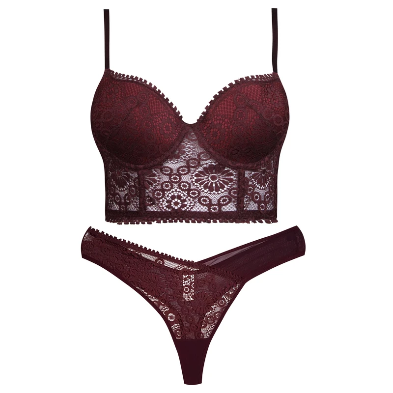 ست شورت و سوتین زنانه برتا مدل فنردار گیپور گلدار کد 5134-6043