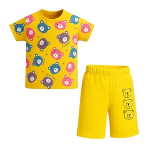 ست تی شرت آستین کوتاه و شلوارک راحتی دخترانه مدل خرس PJ1054