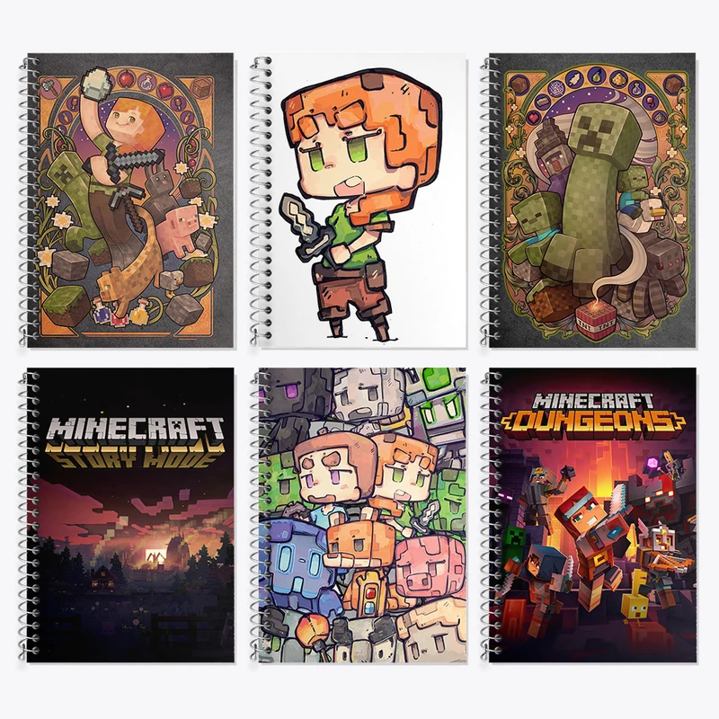 دفتر زبان 50 برگ خندالو مدل دو خط طرح ماینکرفت (Minecraft) کد 580 مجموعه 6 عددی