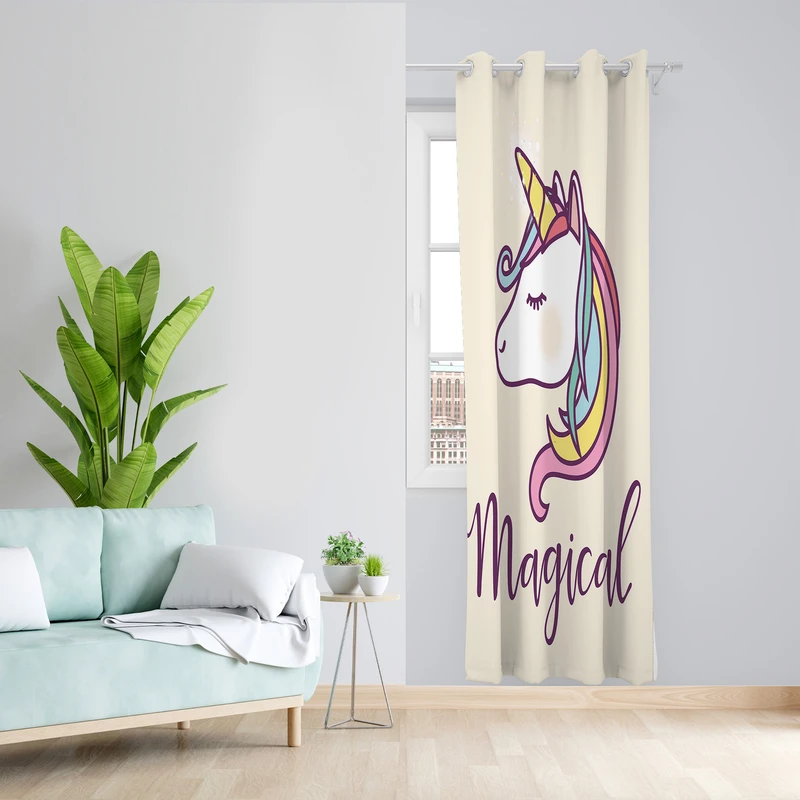 پرده طرح یونیکورن مدل مخمل پانچی کد 2285 z سایز 140x200 سانتی متر