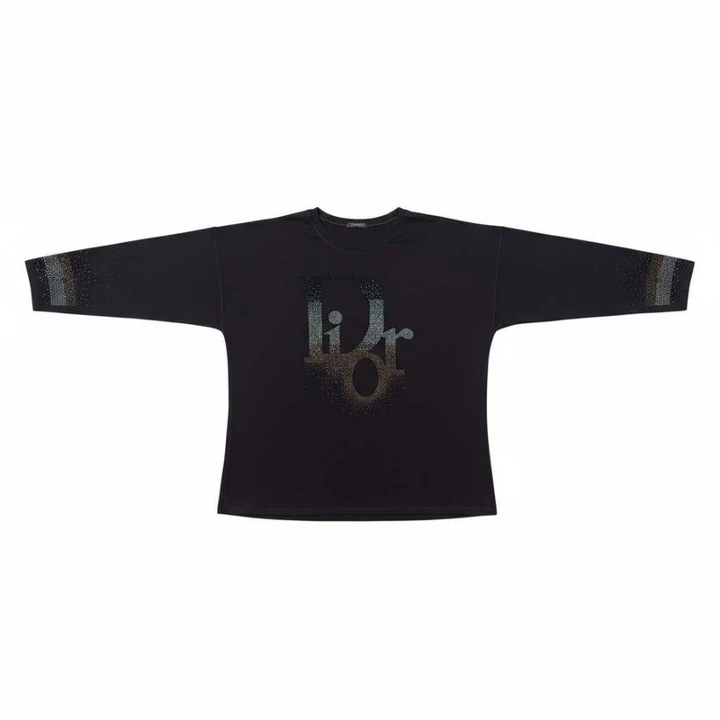 بلوز آستین بلند یقه گرد زنانه مدل نگین دار ۰۰۴