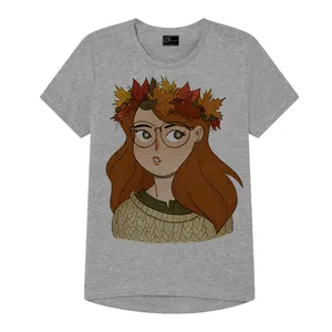 تی شرت دخترانه مدل برگ پاییزی کد J09 رنگ طوسی