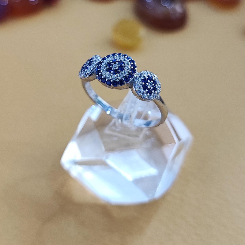 انگشتر نقره زنانه مدل چشم نظر سه چشمی کد RS2042