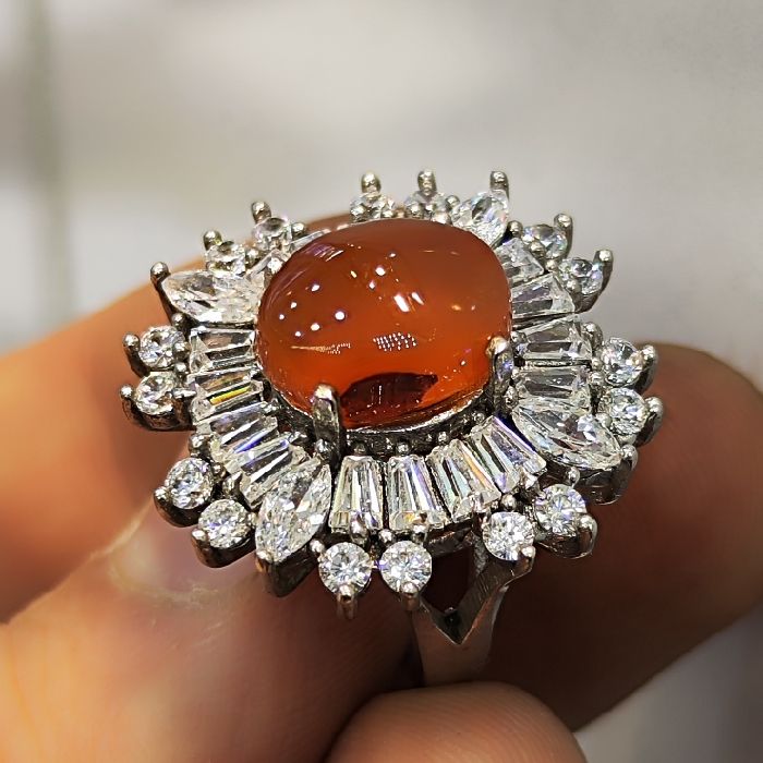 انگشتر نقره زنانه مدل سنگ عقیق یمانی کد 4100 -  - 6