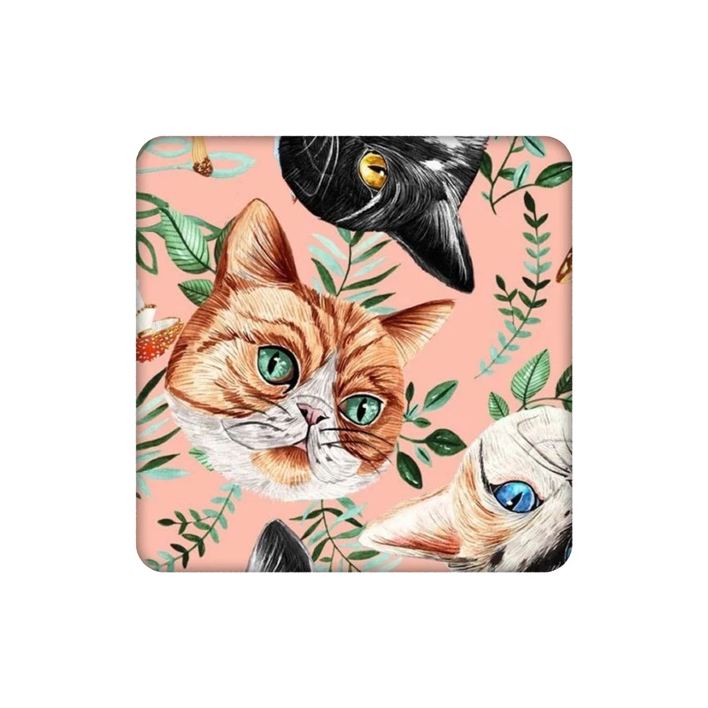 زیرلیوانی طرح پترن گل و گربه و قارچ کد 5489557