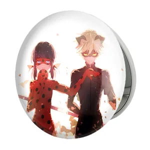 آینه جیبی خندالو طرح پسر گربه ای و دختر کفشدوزکی مدل تاشو کد 25022 