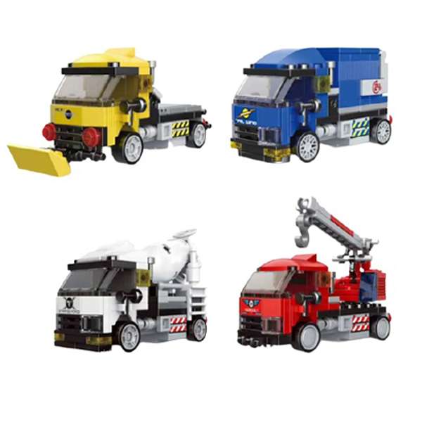 ساختنی دکول مدل Pull Back Truck بسته چهار عددی