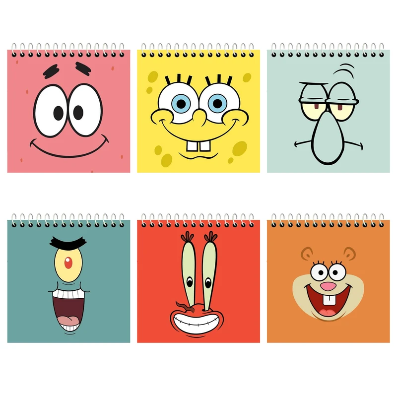 دفترچه یادداشت 50 برگ آلبالو طرح باب اسفنجی بسته 6 عددی