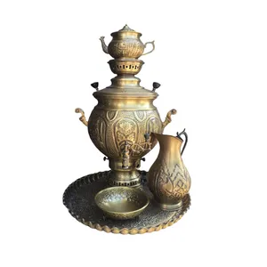 سرویس سماور برنجی 5 پارچه مدل قلم زنی کد 600