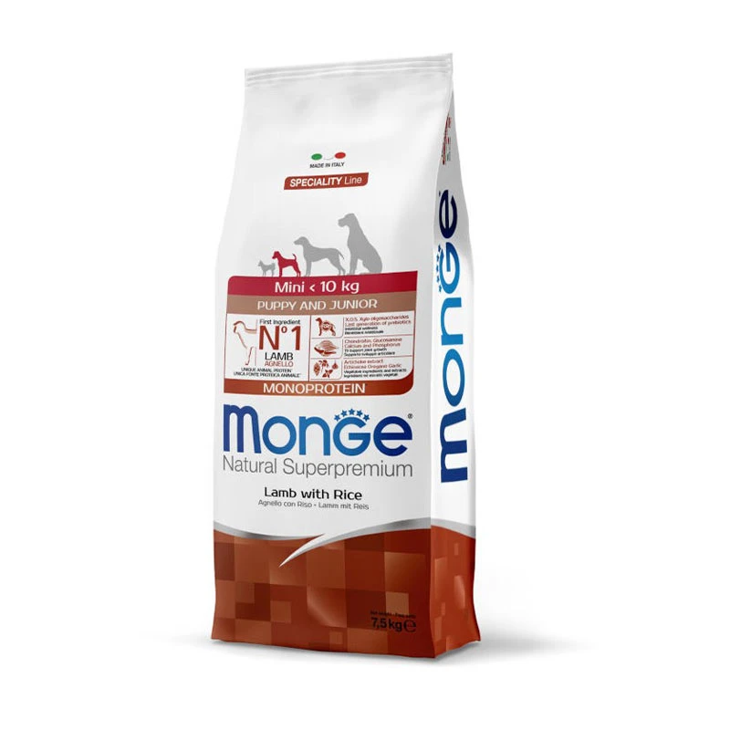 غذای خشک سگ مونگه مدل Mini Puppy & Junior طعم گوشت بره و برنج وزن 7.5 کیلوگرم