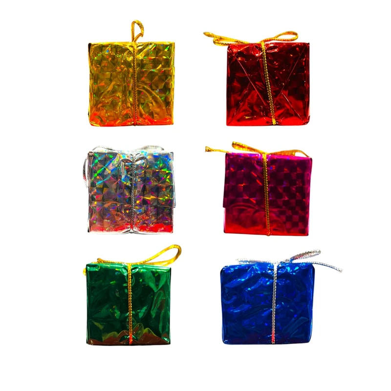 آویز تزیینی مدل جعبه کادو درخت کریسمس مجموعه 6 عددی 