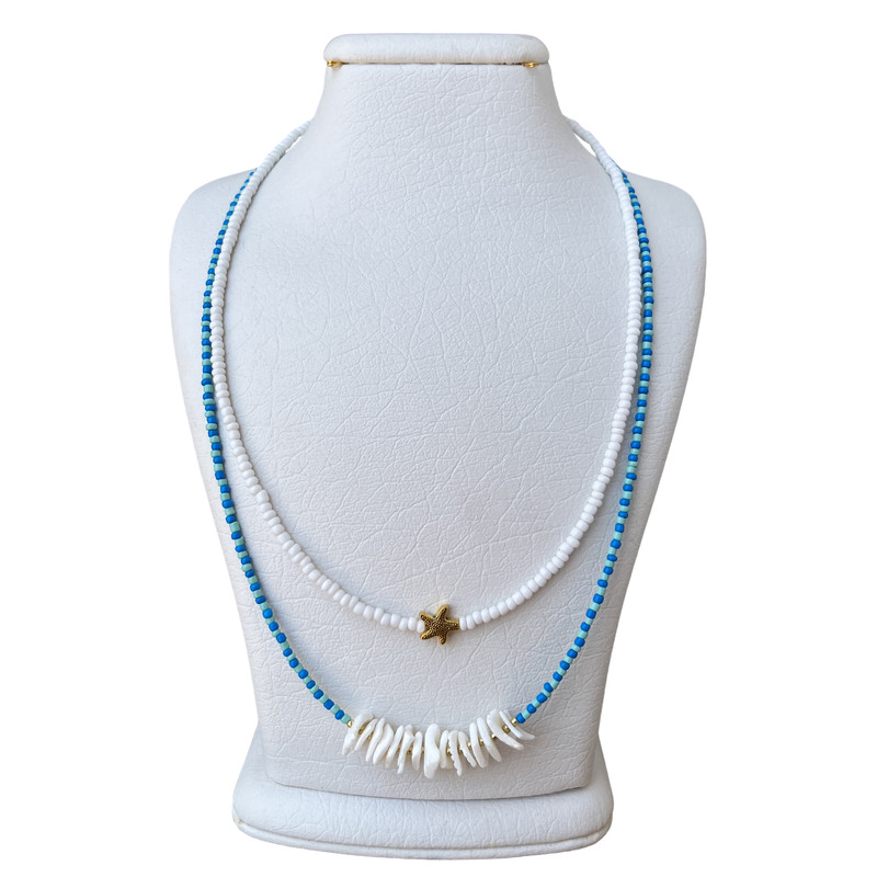 گردنبند دست ساز زنانه مدل ستاره دریایی و صدف شکسته مجموعه 2 عددی