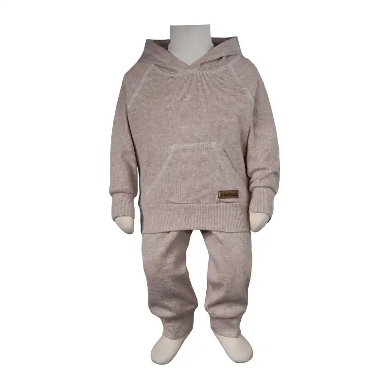 ست هودی و شلوار نوزادی آدمک مدل پنبه ملانژ کد 1177611