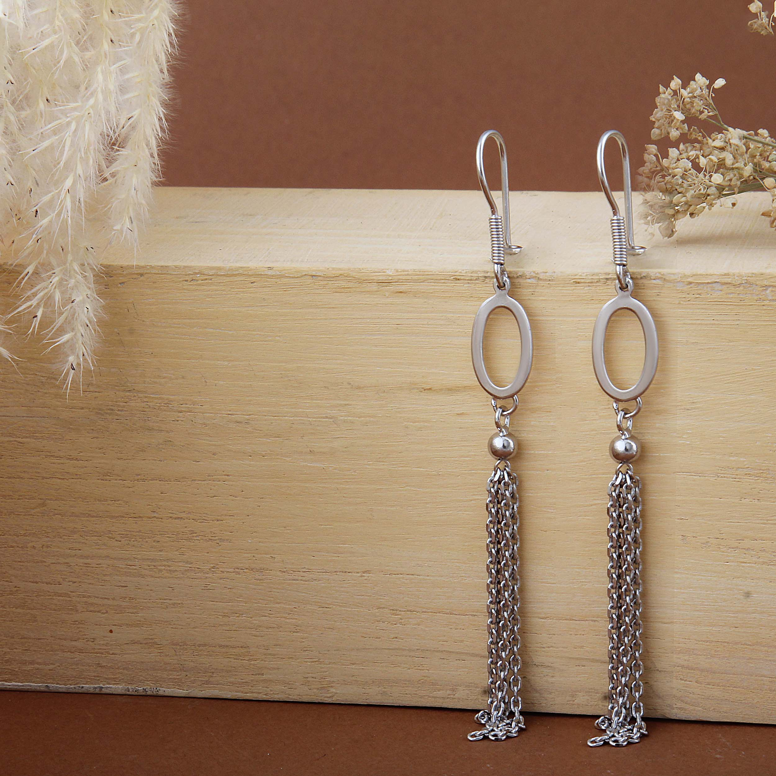 گوشواره نقره زنانه بازرگانی میلادی مدل آویزی مینیمال آبکاری رادیوم کد GZN_385