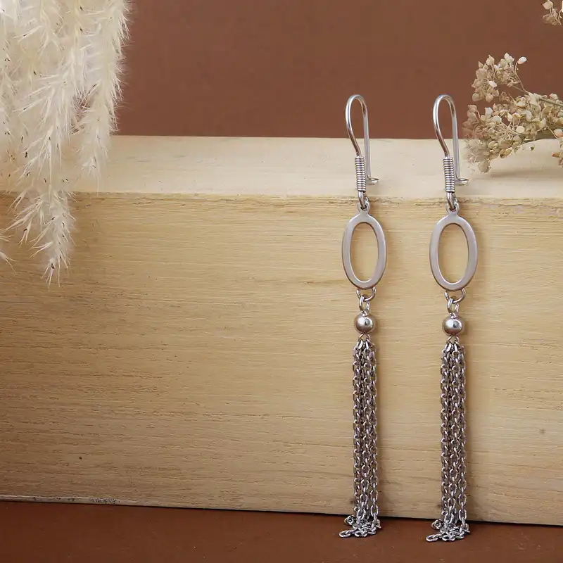 گوشواره نقره زنانه بازرگانی میلادی مدل آویزی مینیمال آبکاری رادیوم کد GZN_385