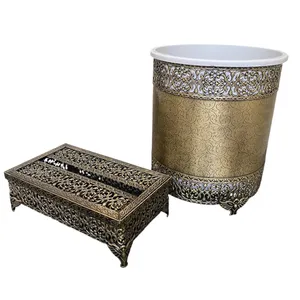 ست سطل و جای دستمال کاغذی مدل گلستان آنتیک