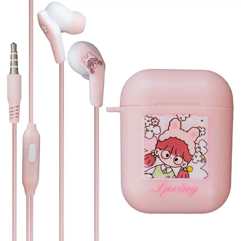 هندزفری طرح فانتزی دختر مدل Flower-XY-87 به همراه کیف هندزفری