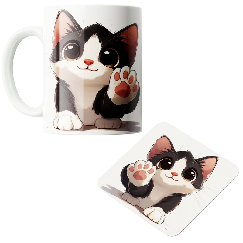 ماگ پاد آفرین مدل گربه بامزه کد z304 به همراه زیر لیوانی