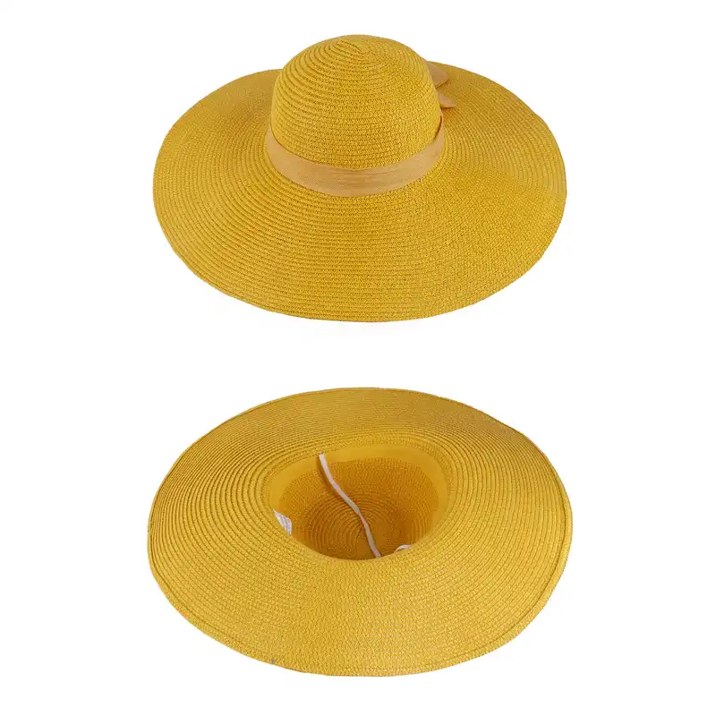 کلاه حصیری زنانه مدل دالبری طرح پاپیون رنگ زرد