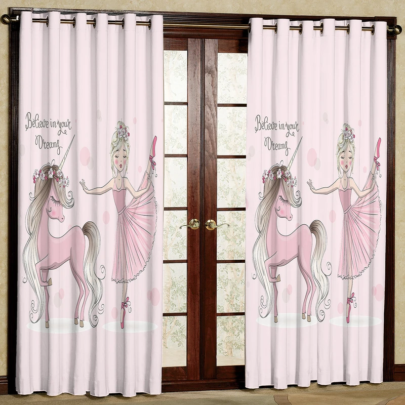 پرده مدل دختر و اسب تک شاخ مخمل پانچی کد 1128 سایز 140x280 سانتی متر
