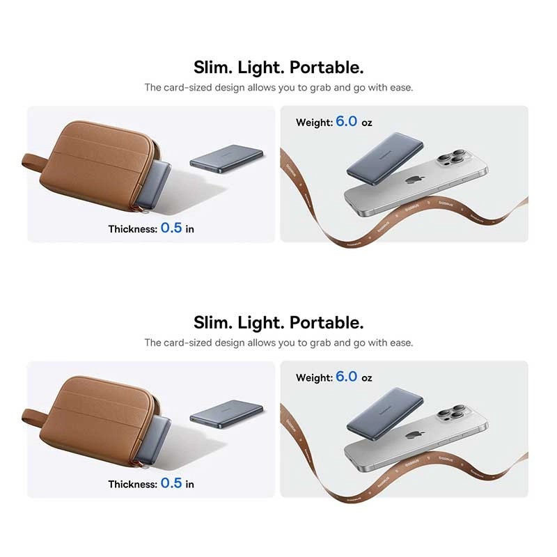 پاوربانک 27 وات بیسوس مدل PicoGo Ultra-Slim Qi2 ظرفیت 10000 میلی‌آمپرساعت