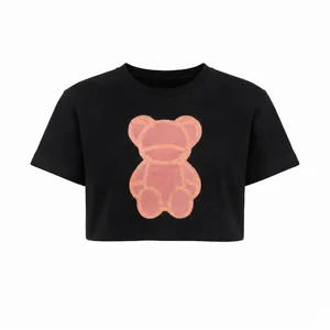 کراپ تی‌شرت آستین کوتاه زنانه مدل خرس