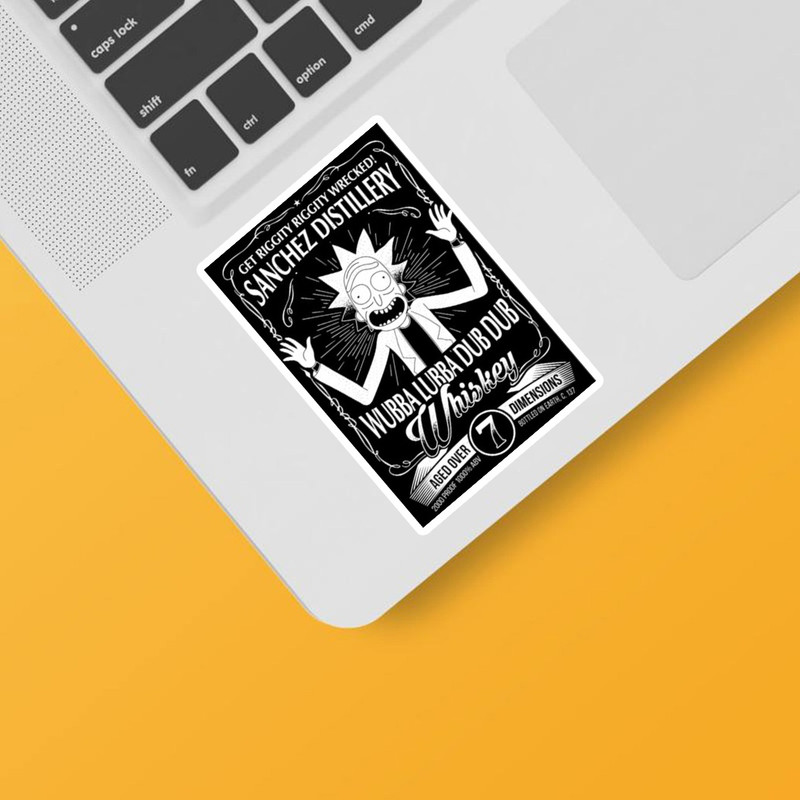 استیکر لپ تاپ و موبایل گوفی طرح مورتی سیاه سفید مدل Rick B&W 1