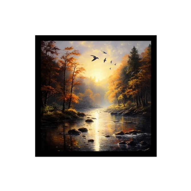 تابلو نوری بکلیت طرح منظره طبیعت پاییزی و رودخانه مدل B-MID-15597
