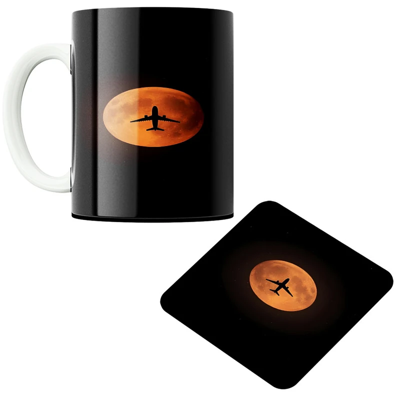 ماگ پادآفرین مدل هواپیما کد 487 به همراه زیر لیوانی 