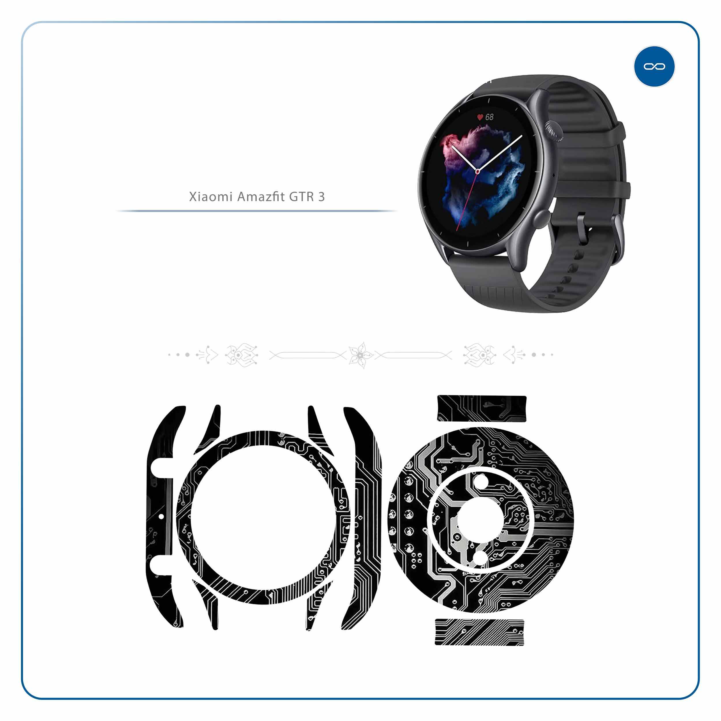 برچسب ماهوت طرح Black-Printed-Circuit-Board مناسب برای ساعت هوشمند آمازفیت GTR 3