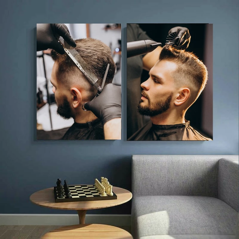  تابلو بوم طرح مخمل مدل آرایشگاه مردانه مو کد GR1062 مجموعه دو عددی 